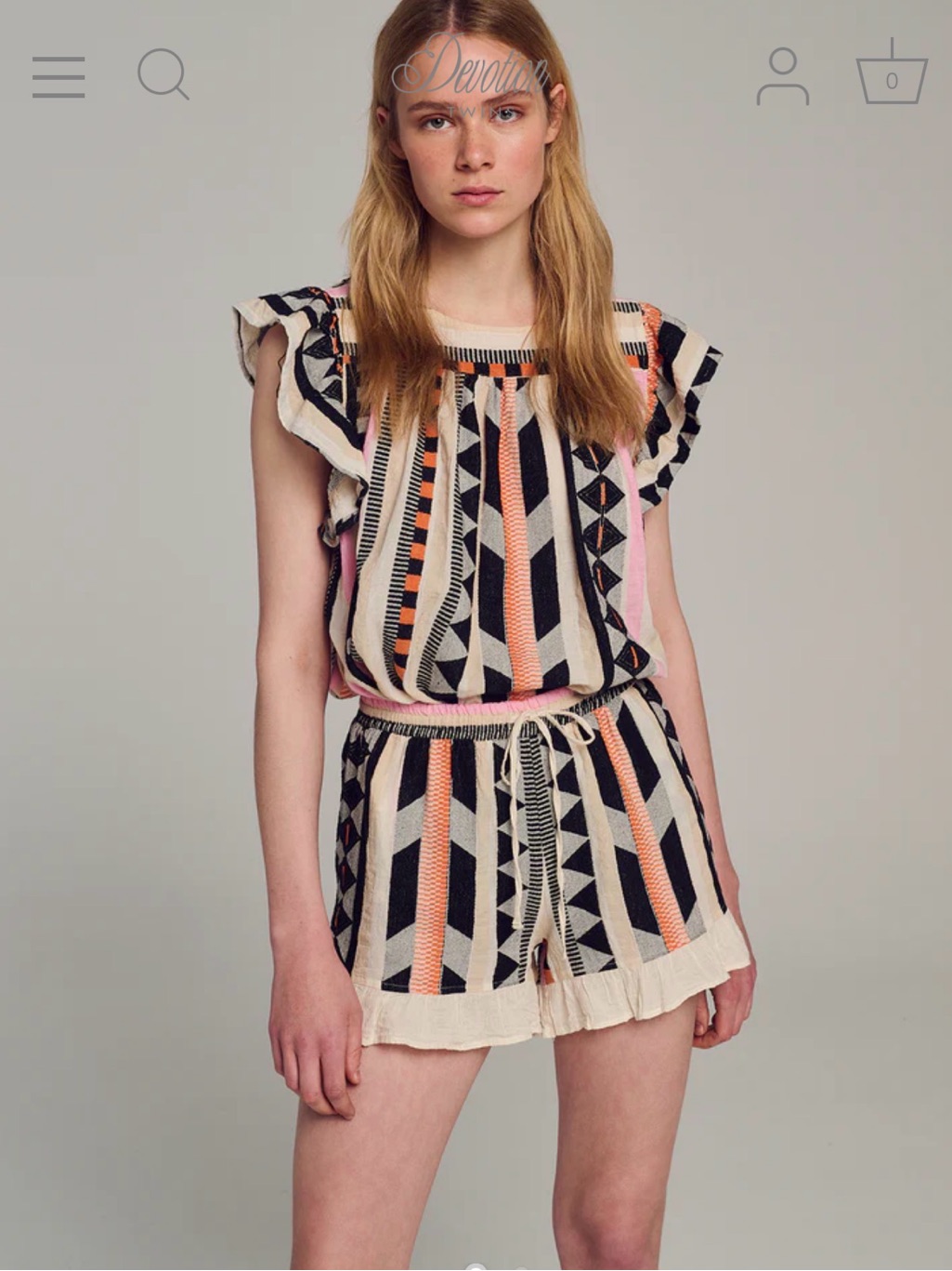 144. Devotion Twins Elafonisos Cream Black Pink Striped Geometric Knit Top
